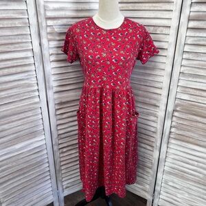 Vintage Floral Cotton Red Dress